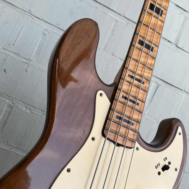 RARE 1975 Greco JB-550 "Power Booster" Walnut (Fender Jazz Bass JAPAN Lawsuit Model)... has 15dB Active Preamp + FLAME MAPLE Fretboard + Original CASE