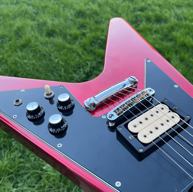 ULTRA RARE 1980's Greco Flying V (Gibson Japan Lawsuit) ... ORDER MADE ... DiMarzio Super Distortion & Red Metallic Finish + ORIGINAL Case
