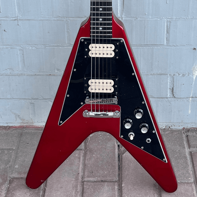 ULTRA RARE 1980&#039;s Greco Flying V (Gibson Japan Lawsuit) ... ORDER MADE ... DiMarzio Super Distortion &amp; Red Metallic Finish + ORIGINAL Case